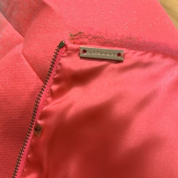 Elie Tahari fitted fluorescent melon ombré hem raw edge sheer/string edged midi - Picture 8 of 8